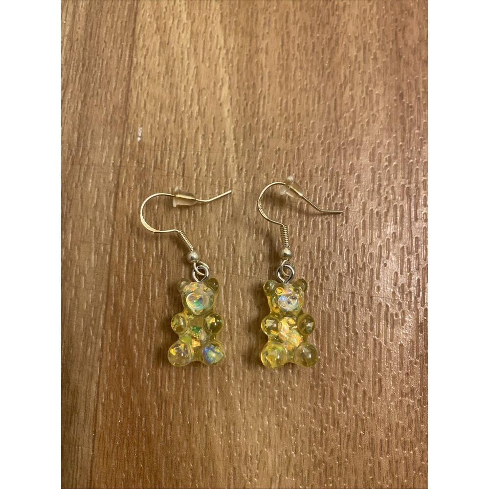 Yellow Dangle Gummy Bear Earrings Women Cute Fun Summer Race Festival Vacation